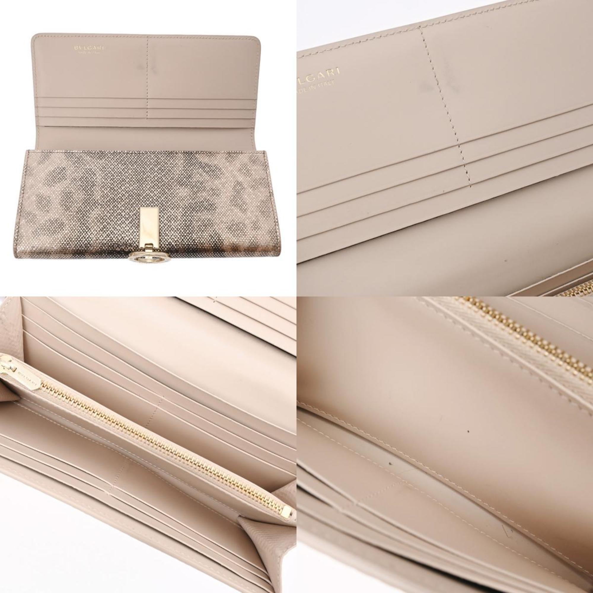 BVLGARI Large Wallet Beige Women's Leather Long