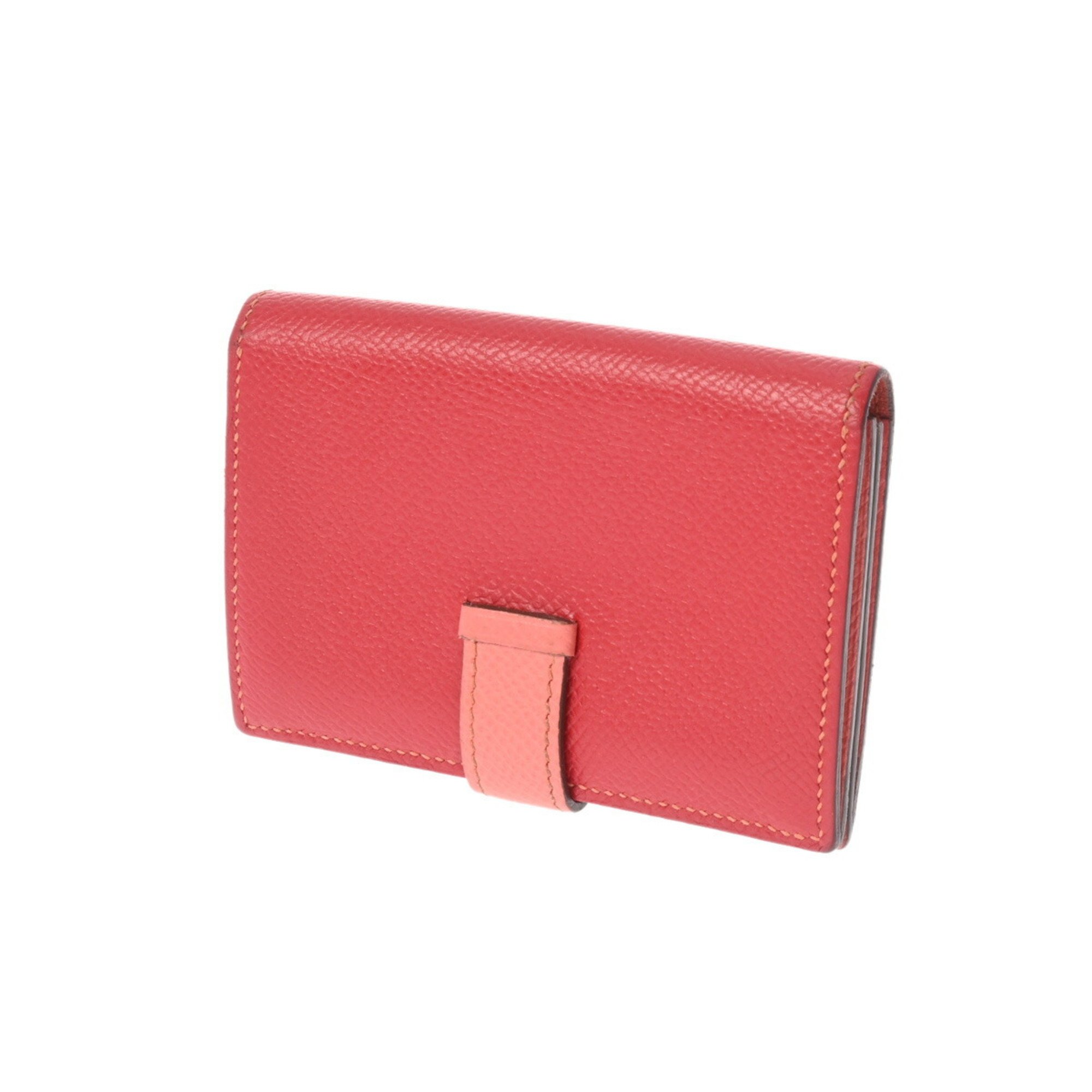 HERMES Bearn Card Case Rouge Kazak/Flamingo Palladium Hardware R Stamp (around 2014) Unisex Epsom Leather