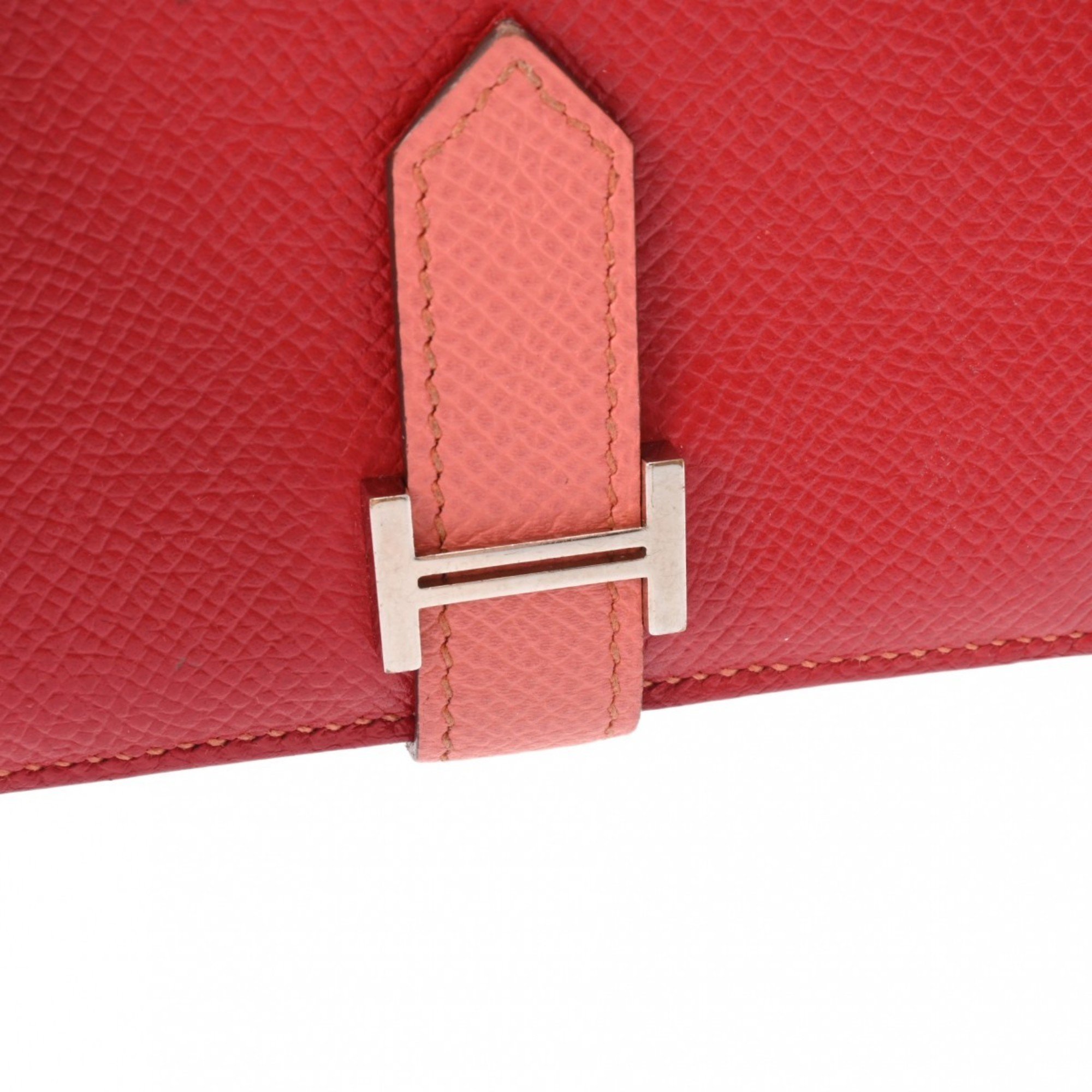 HERMES Bearn Card Case Rouge Kazak/Flamingo Palladium Hardware R Stamp (around 2014) Unisex Epsom Leather