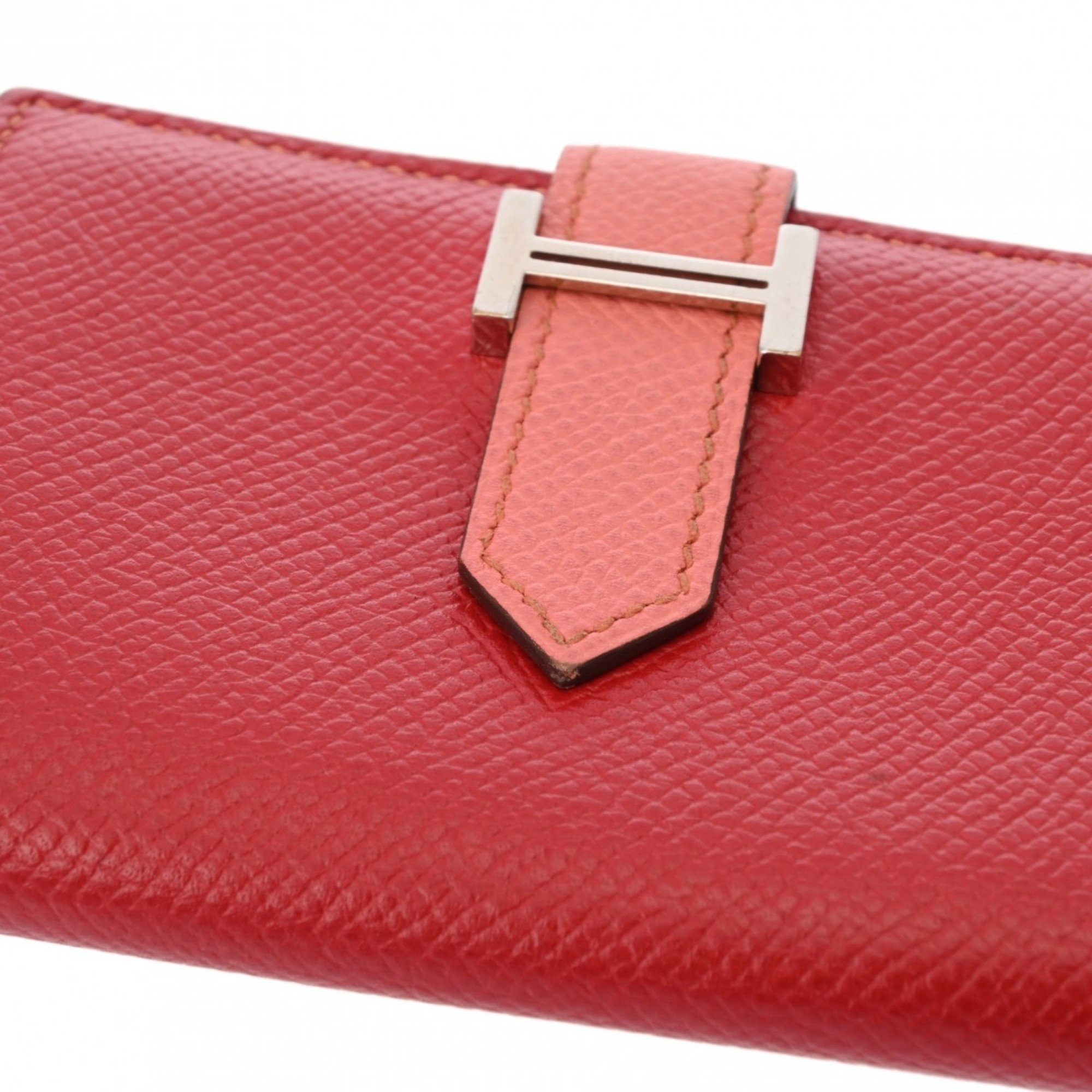 HERMES Bearn Card Case Rouge Kazak/Flamingo Palladium Hardware R Stamp (around 2014) Unisex Epsom Leather