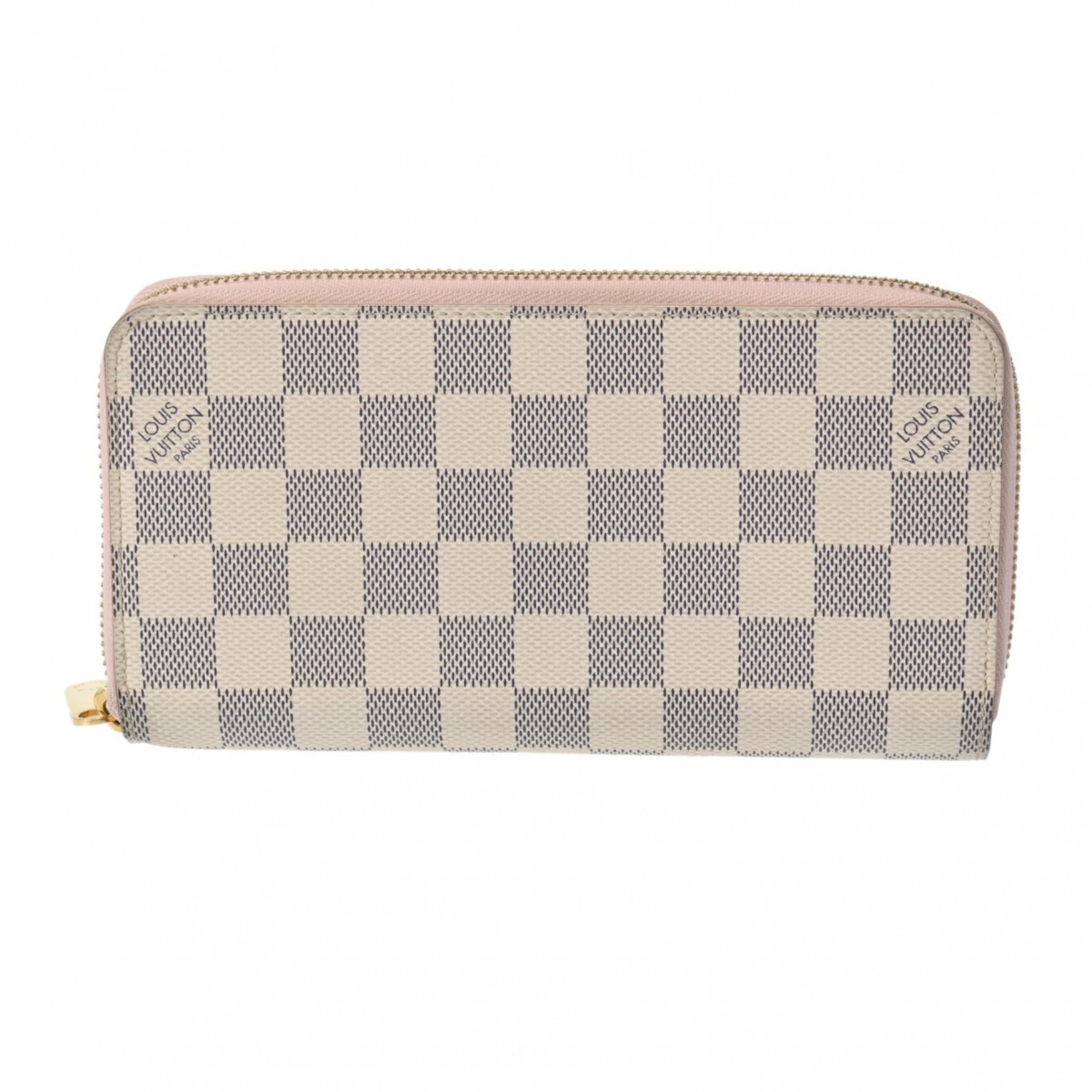 LOUIS VUITTON Damier Azur Zippy Wallet Rose Ballerine N63503 Unisex Canvas Long