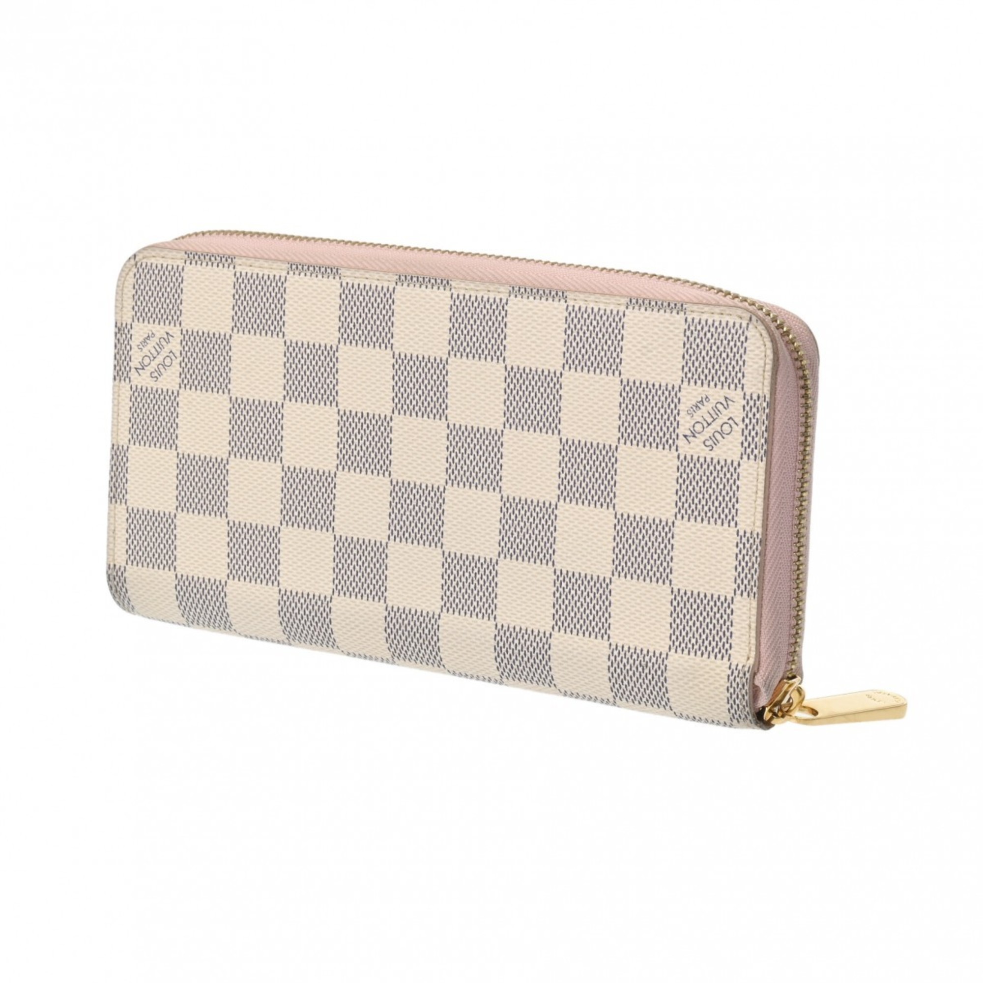 LOUIS VUITTON Damier Azur Zippy Wallet Rose Ballerine N63503 Unisex Canvas Long