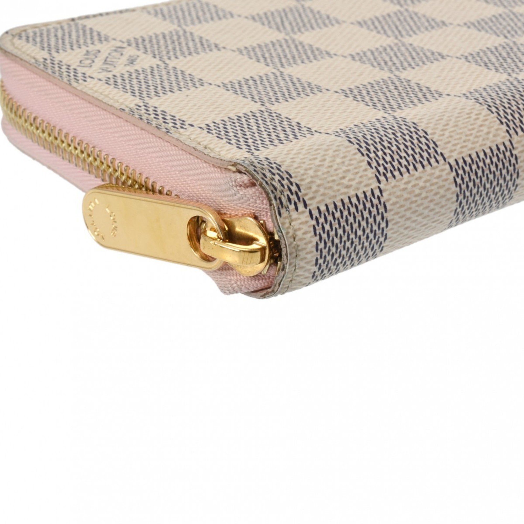 LOUIS VUITTON Damier Azur Zippy Wallet Rose Ballerine N63503 Unisex Canvas Long