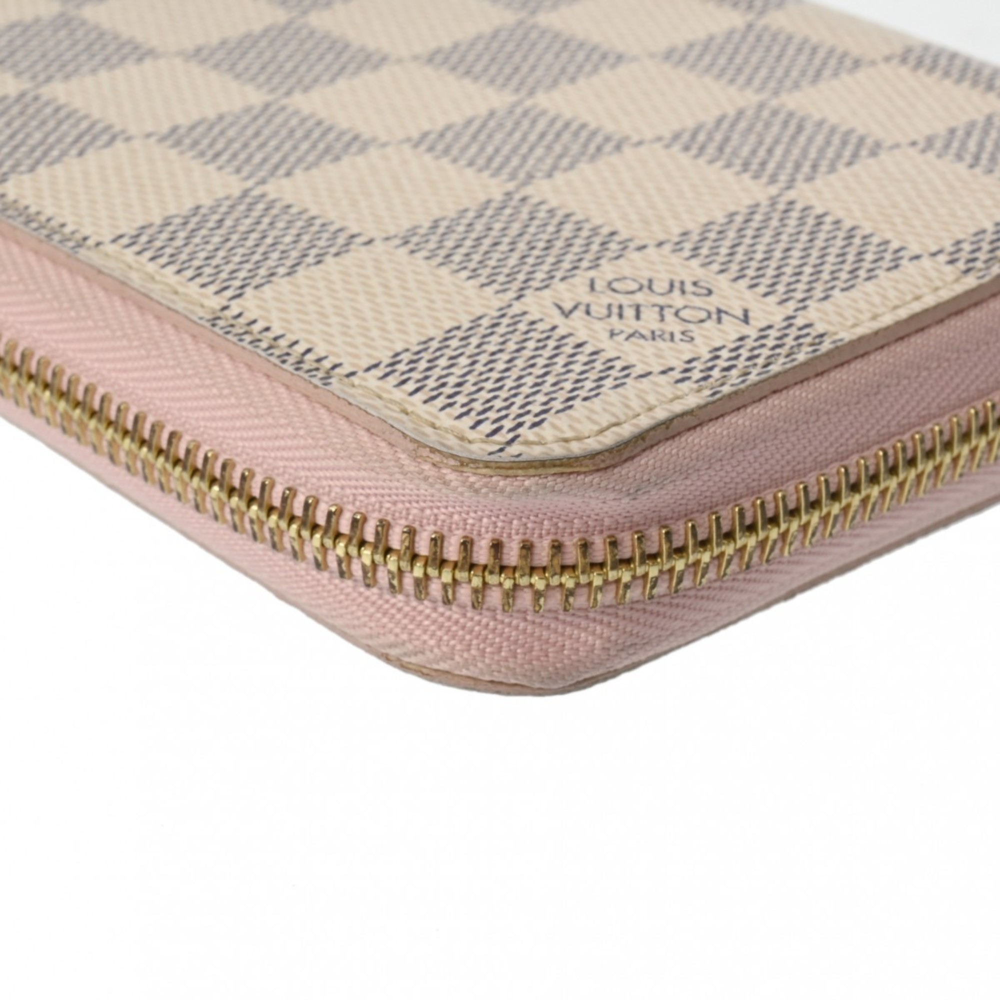 LOUIS VUITTON Damier Azur Zippy Wallet Rose Ballerine N63503 Unisex Canvas Long