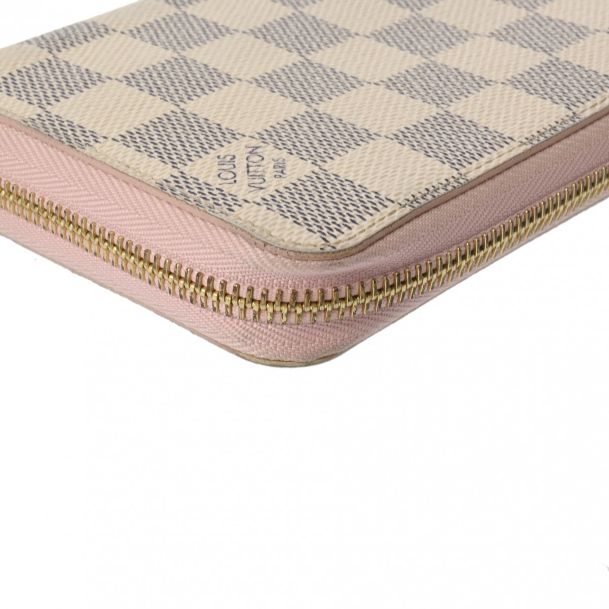 LOUIS VUITTON Damier Azur Zippy Wallet Rose Ballerine N63503 Unisex Canvas Long