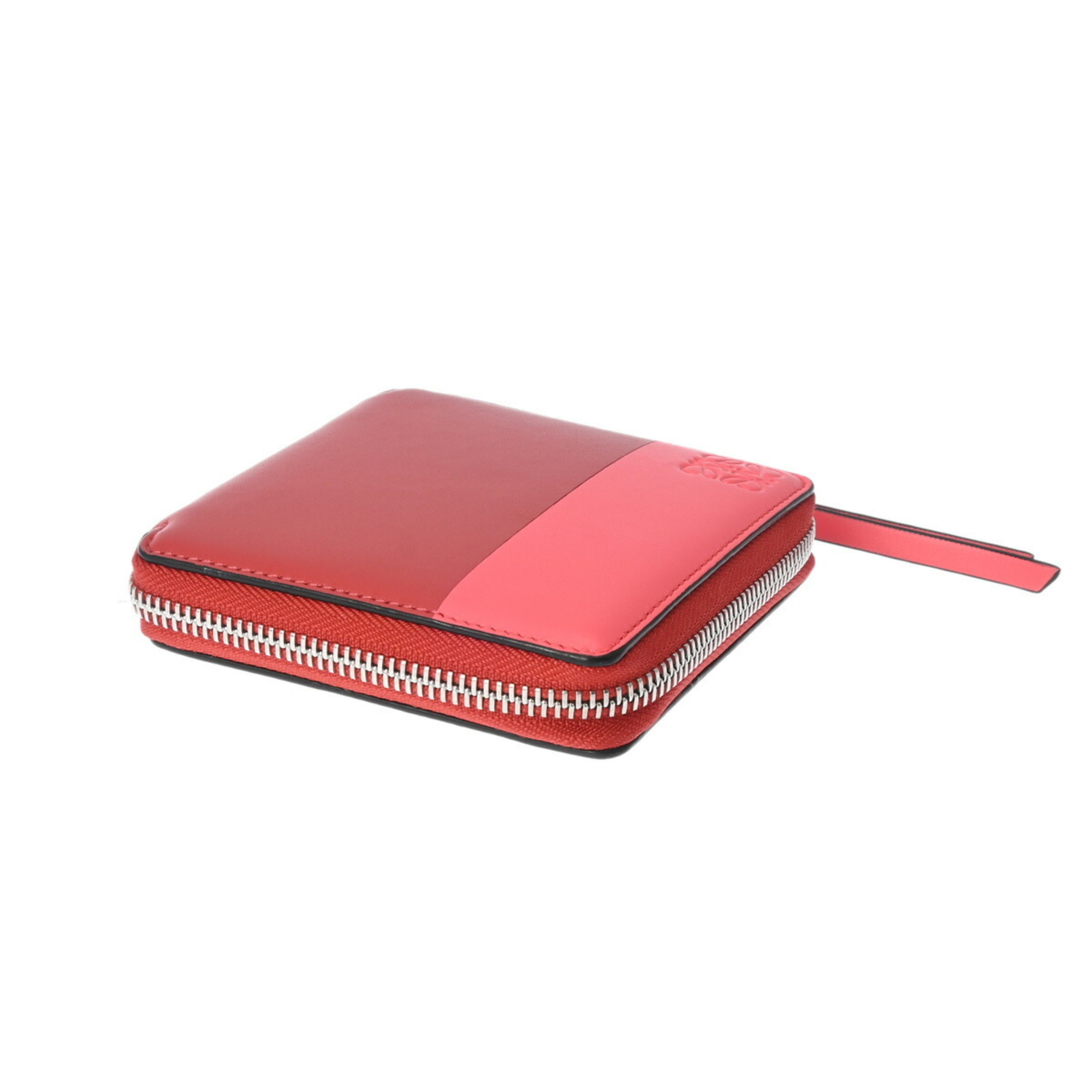 LOEWE Compact Wallet Red Pink Women's Leather Tri-fold