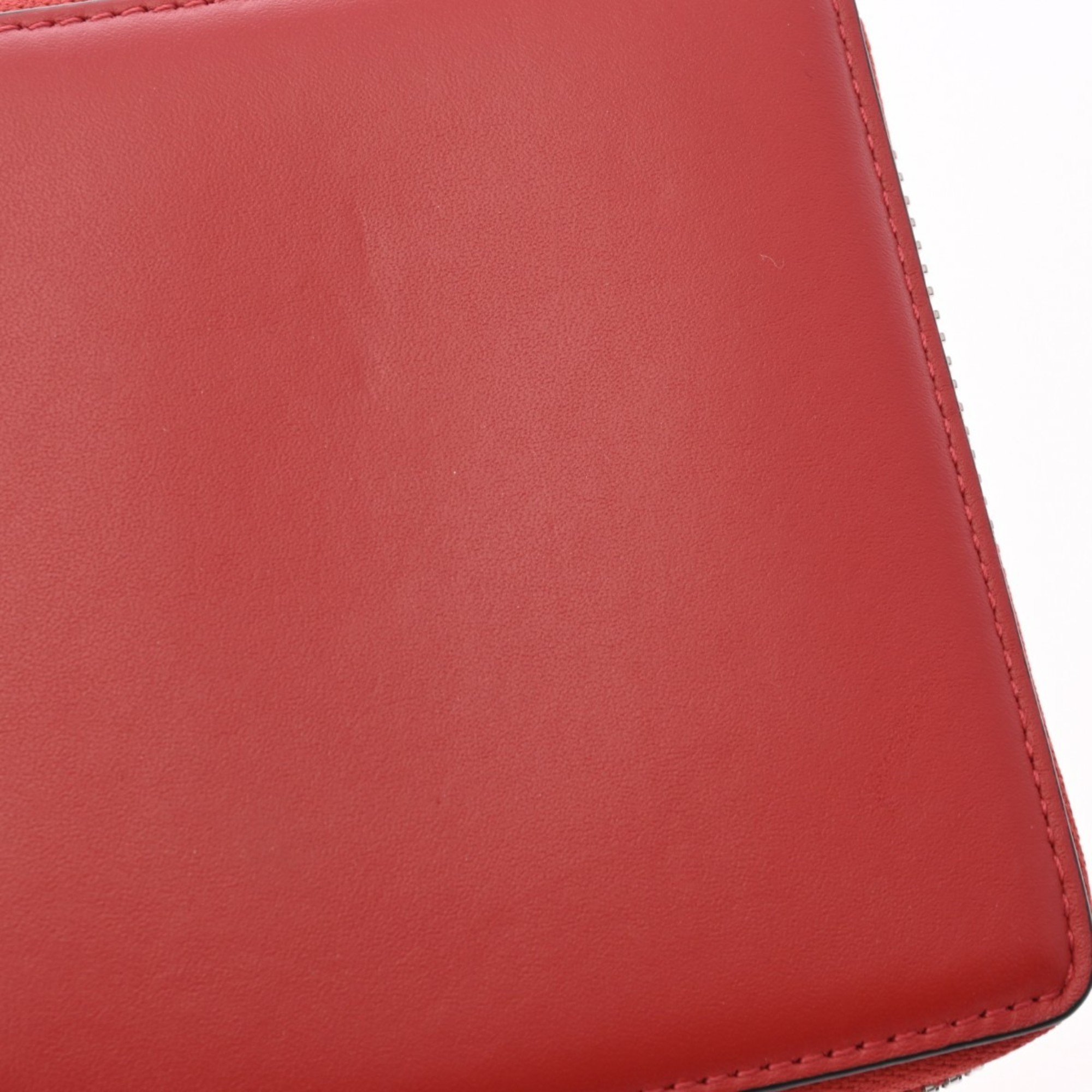 LOEWE Compact Wallet Red Pink Women's Leather Tri-fold