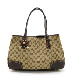 GUCCI GG Canvas Princess Line Ribbon Tote Bag Shoulder Leather Khaki Beige Dark Brown 163805