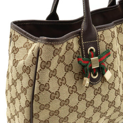 GUCCI GG Canvas Princess Line Ribbon Tote Bag Shoulder Leather Khaki Beige Dark Brown 163805