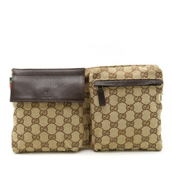 GUCCI GG canvas body bag, waist pouch, hip leather, khaki beige, dark brown, brown 28566