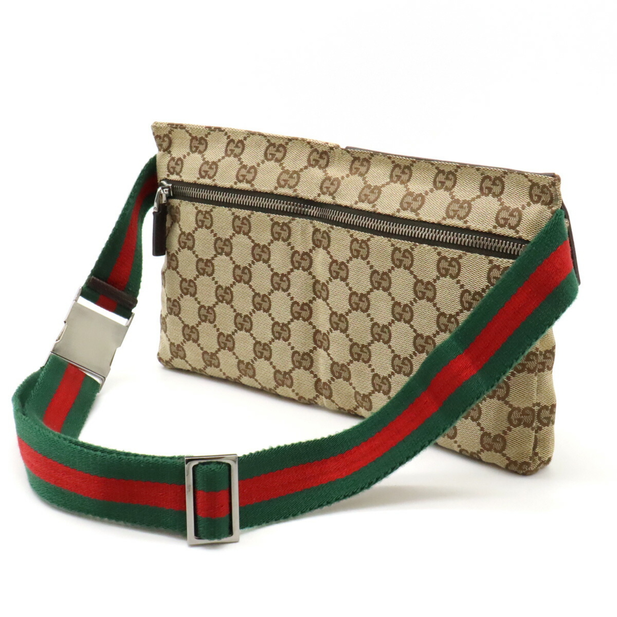 GUCCI GG canvas body bag, waist pouch, hip leather, khaki beige, dark brown, brown 28566