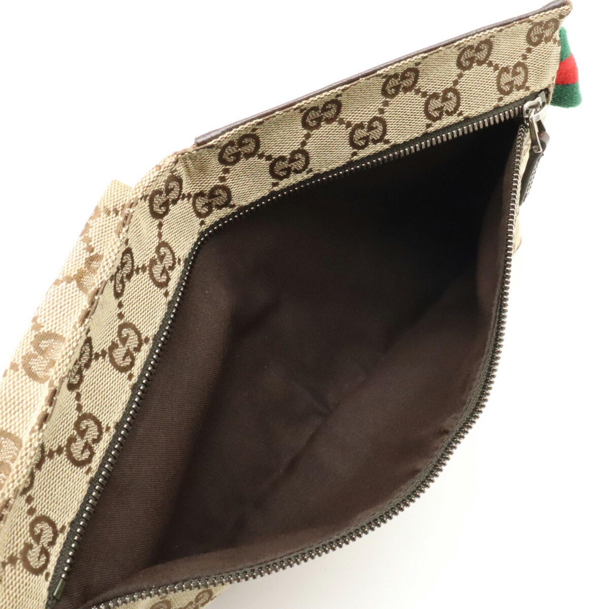 GUCCI GG canvas body bag, waist pouch, hip leather, khaki beige, dark brown, brown 28566