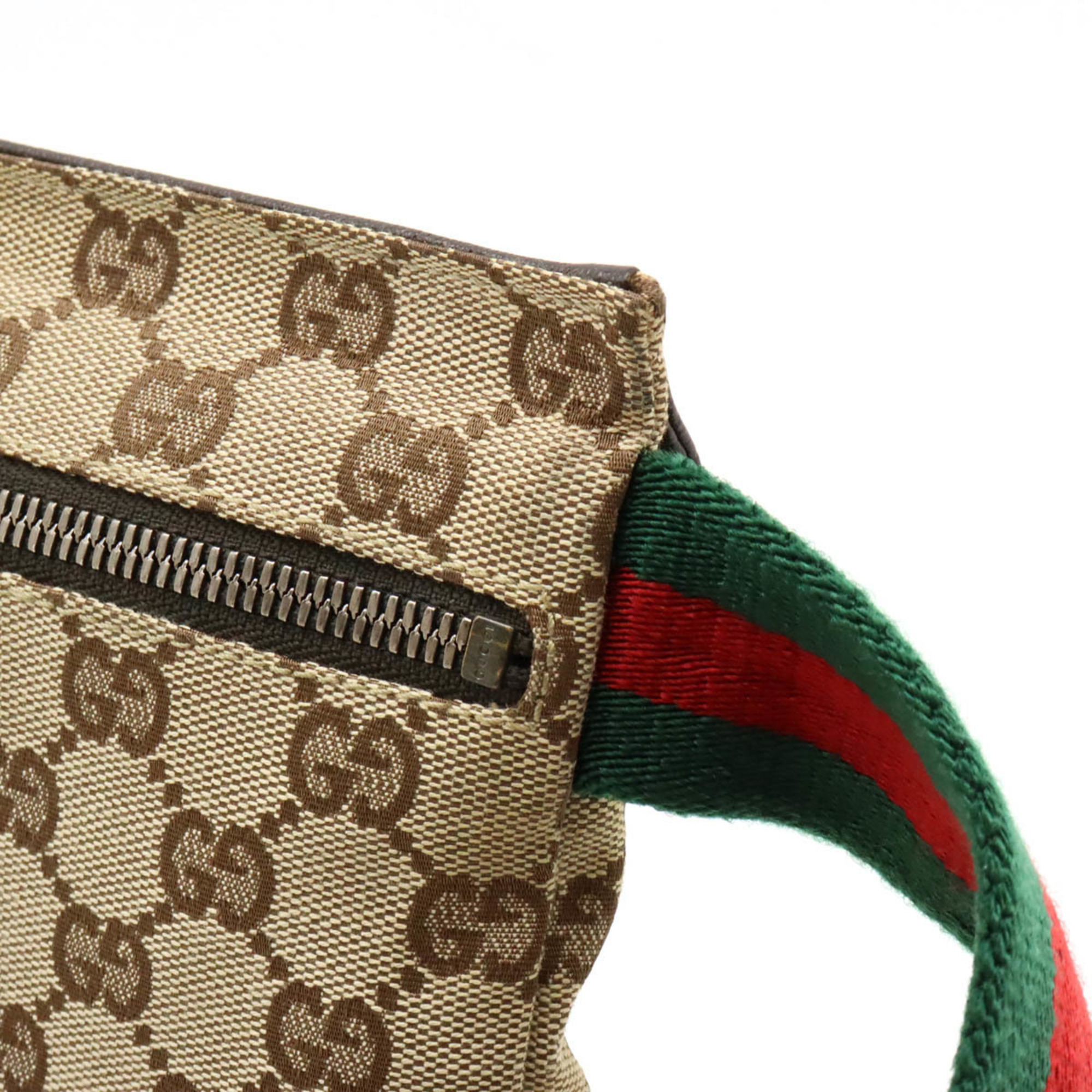 GUCCI GG canvas body bag, waist pouch, hip leather, khaki beige, dark brown, brown 28566