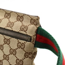 GUCCI GG canvas body bag, waist pouch, hip leather, khaki beige, dark brown, brown 28566