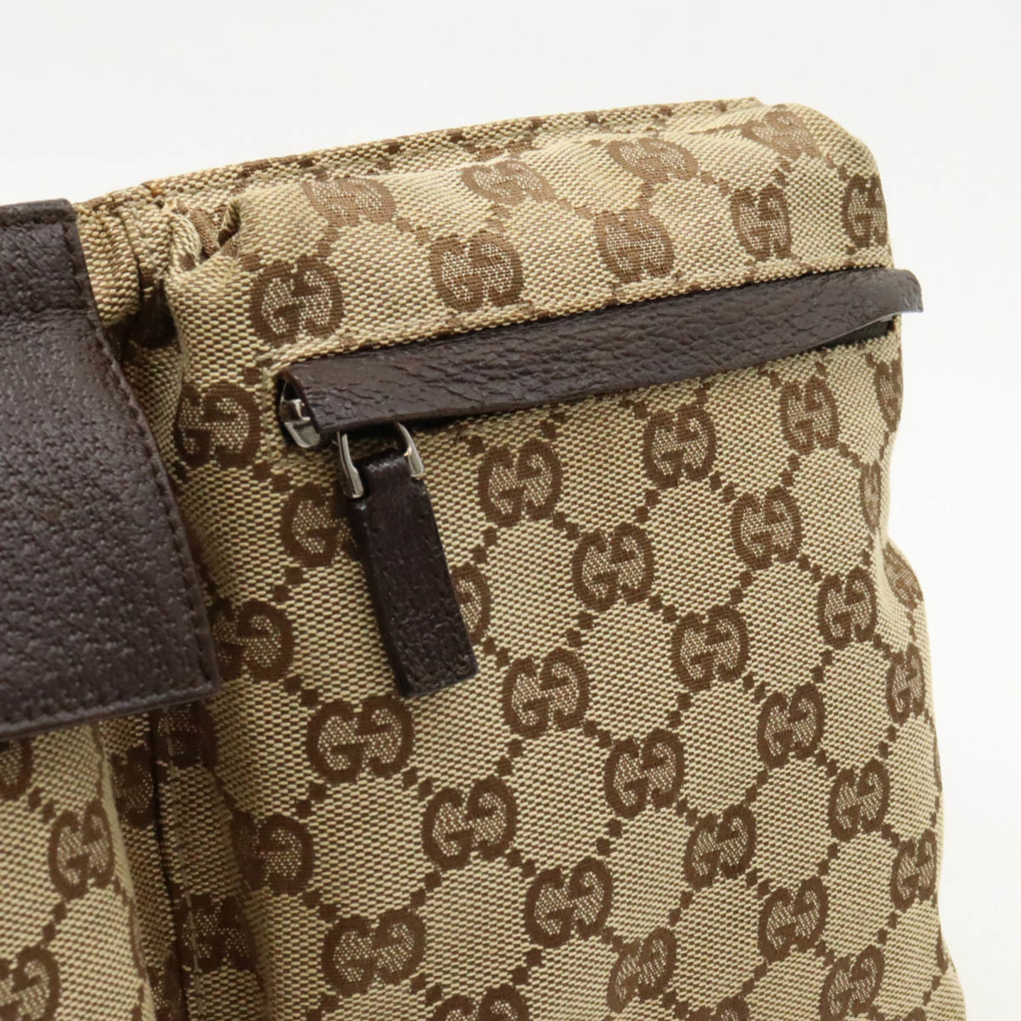 GUCCI GG canvas body bag, waist pouch, hip leather, khaki beige, dark brown, brown 28566