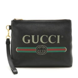 GUCCI Print Portfolio Medium Clutch Bag Second Leather Black Green Red 572770