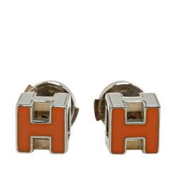 Hermes Gage de H Cube Earrings Silver Orange Metal Women's HERMES