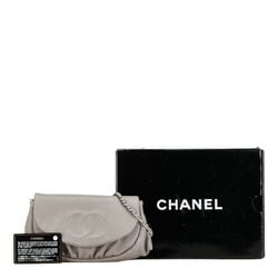 Chanel Coco Mark Half Moon Shoulder Bag Grey Silver Leather Women's CHANEL