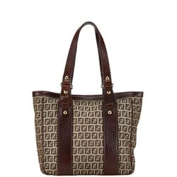 FENDI ZUCCHINO Handbag Beige Brown Canvas Leather Women's