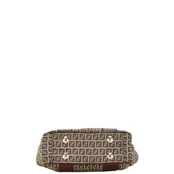 FENDI ZUCCHINO Handbag Beige Brown Canvas Leather Women's