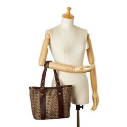 FENDI ZUCCHINO Handbag Beige Brown Canvas Leather Women's