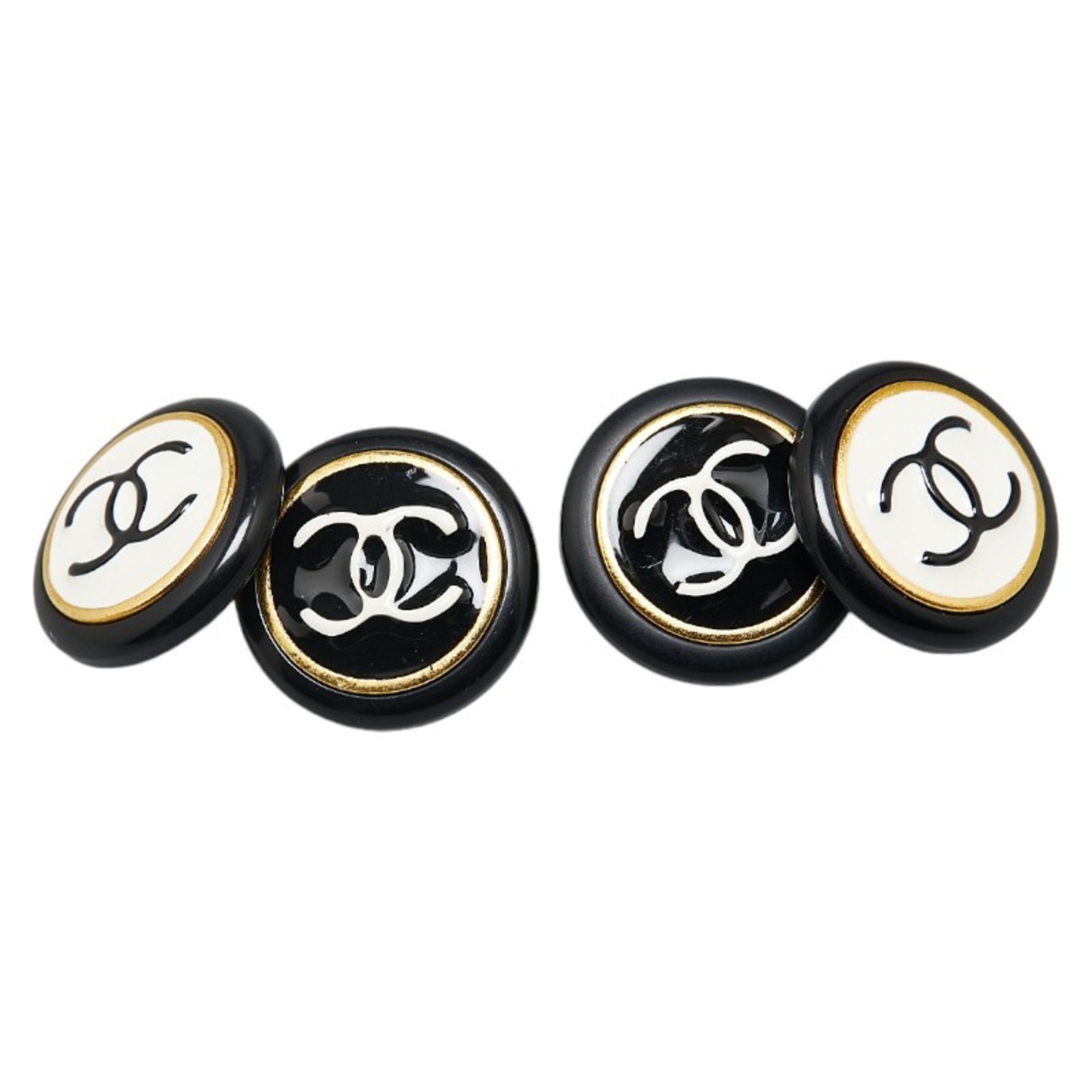 Chanel Coco Mark Cufflinks Black White Gold Plated Women's CHANEL