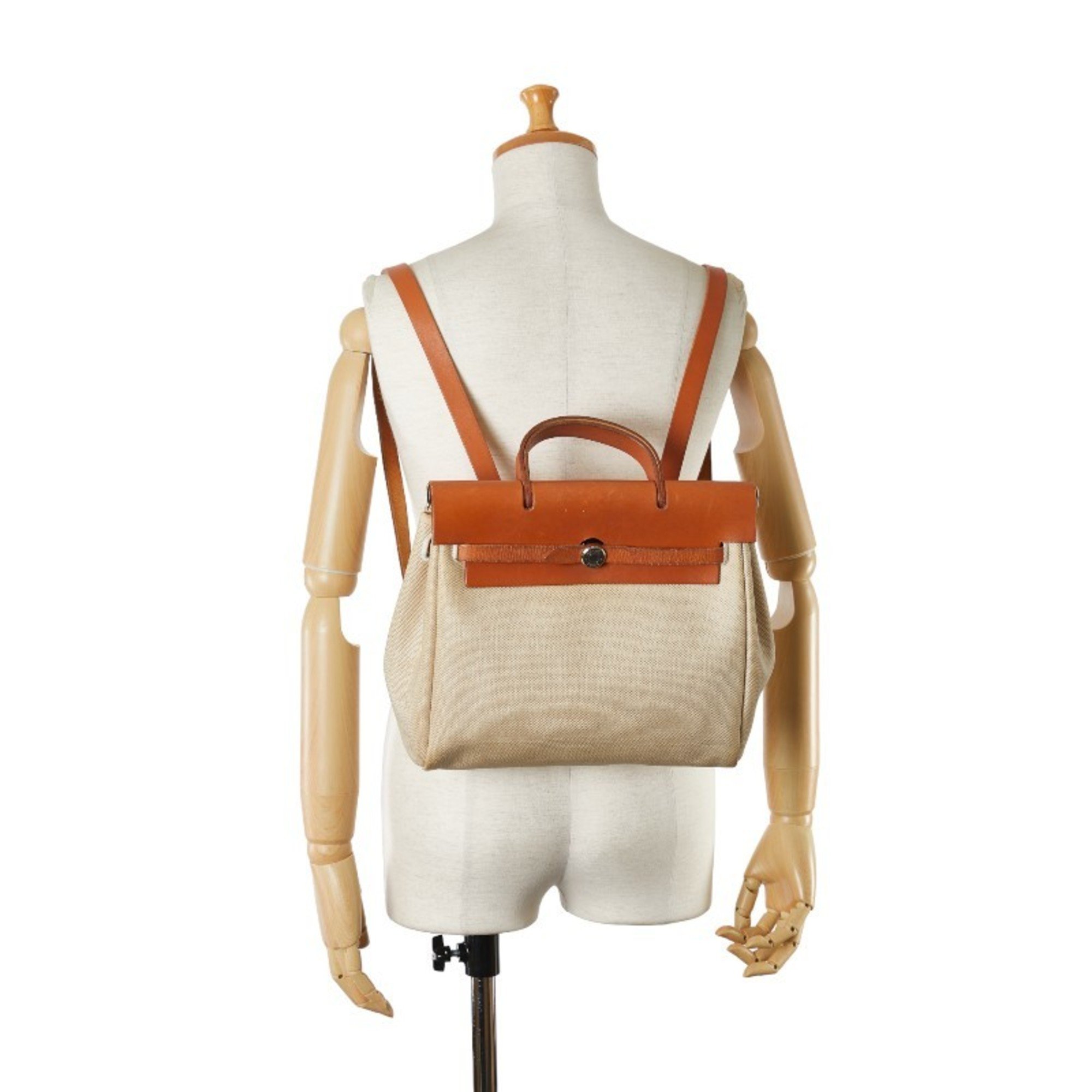 Hermes Airbag Ad PM Backpack Handbag Beige Natural Toile H Women's HERMES