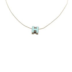 Hermes Pop H Necklace Blue Lin Silver Plated Women's HERMES