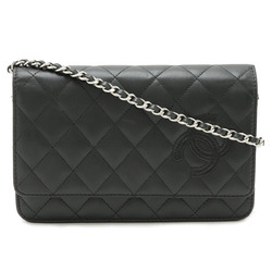 CHANEL Simply CC Matelasse Chain Wallet Shoulder Bag Pochette Leather Black A80219