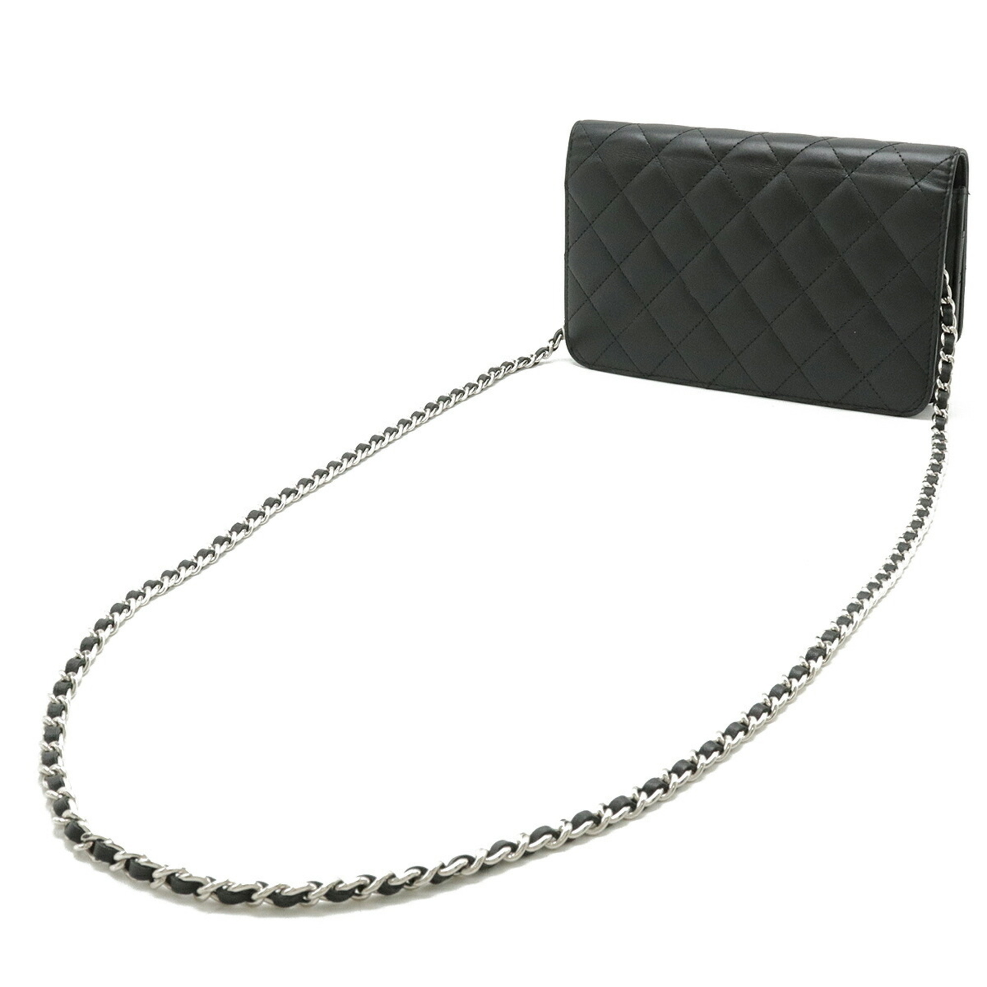 CHANEL Simply CC Matelasse Chain Wallet Shoulder Bag Pochette Leather Black A80219