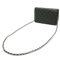 CHANEL Simply CC Matelasse Chain Wallet Shoulder Bag Pochette Leather Black A80219