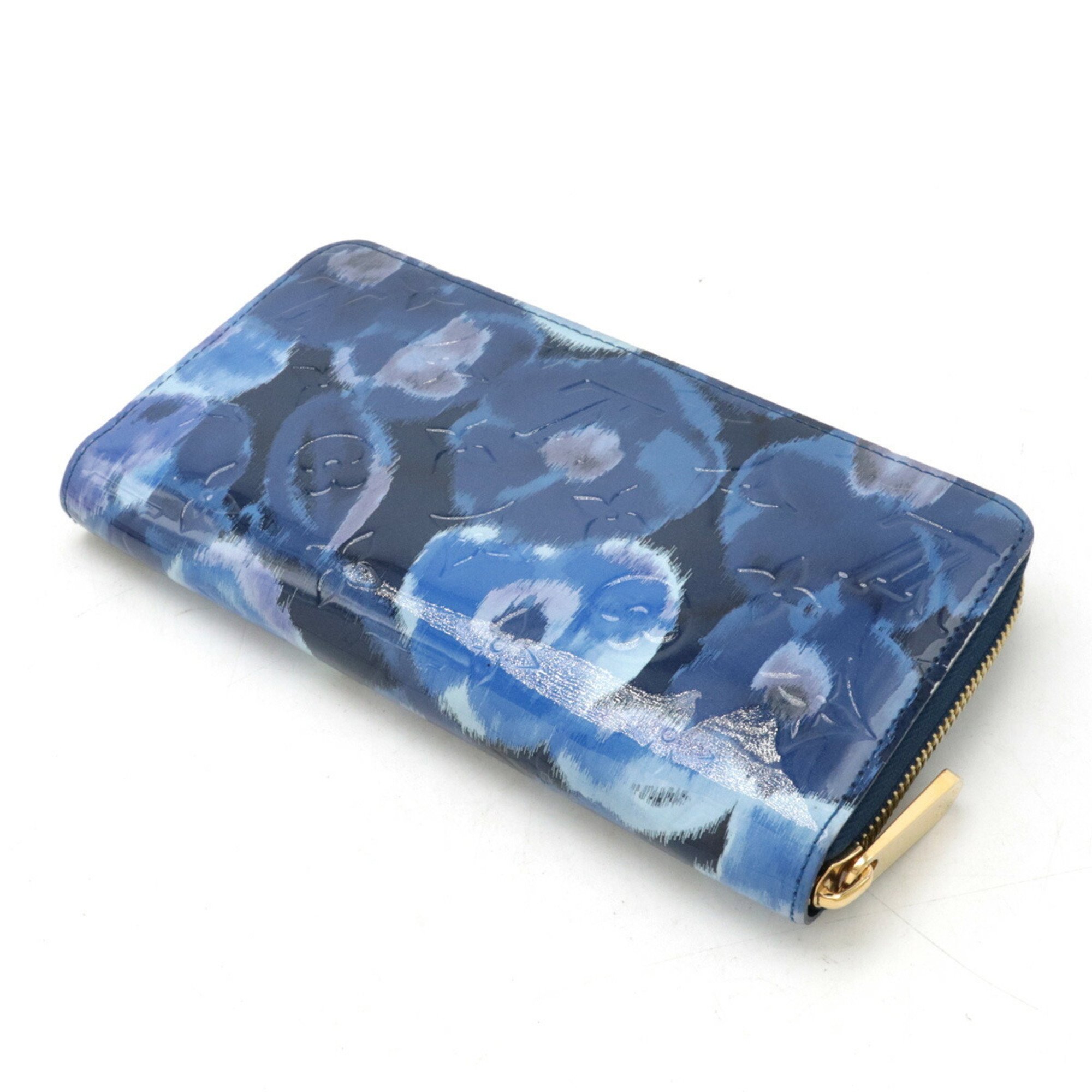 LOUIS VUITTON Louis Vuitton Vernis Ikat Flower Zippy Wallet Round Long Enamel Grand Blue M90018