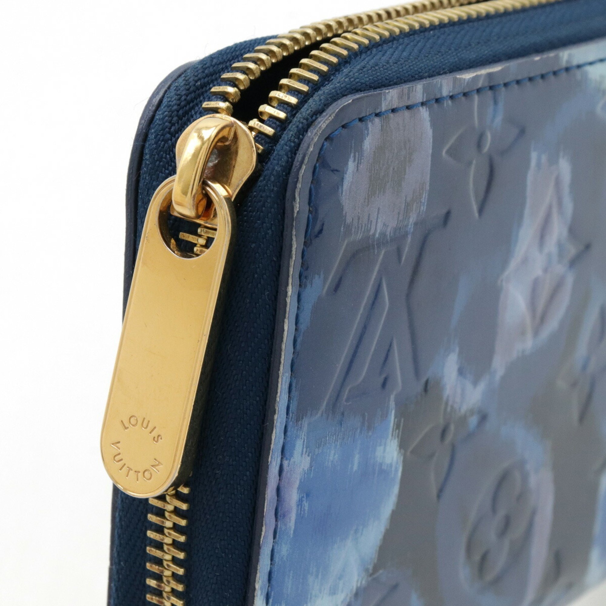 LOUIS VUITTON Louis Vuitton Vernis Ikat Flower Zippy Wallet Round Long Enamel Grand Blue M90018