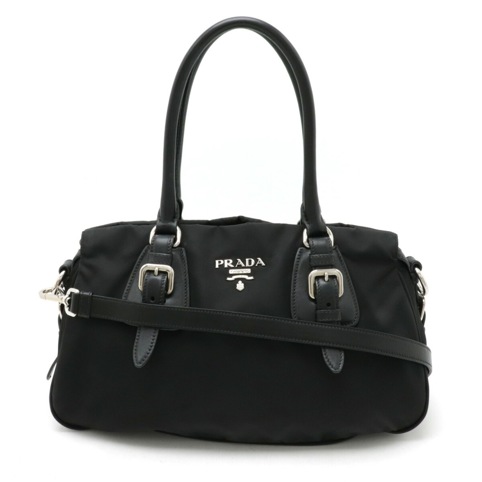 PRADA Prada handbag tote bag shoulder nylon leather NERO black 1BA021