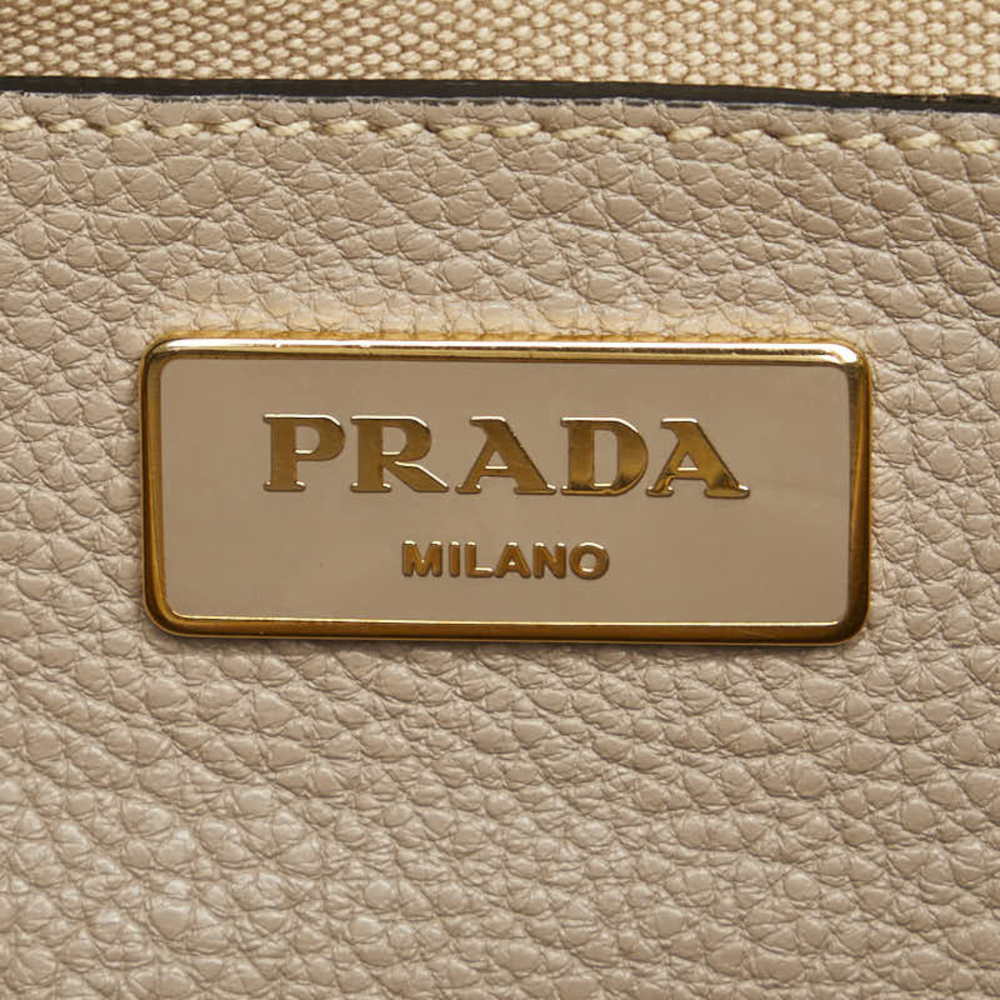 Prada Triangle Plate Handbag Shoulder Bag BN2769 Greige Leather Women's PRADA