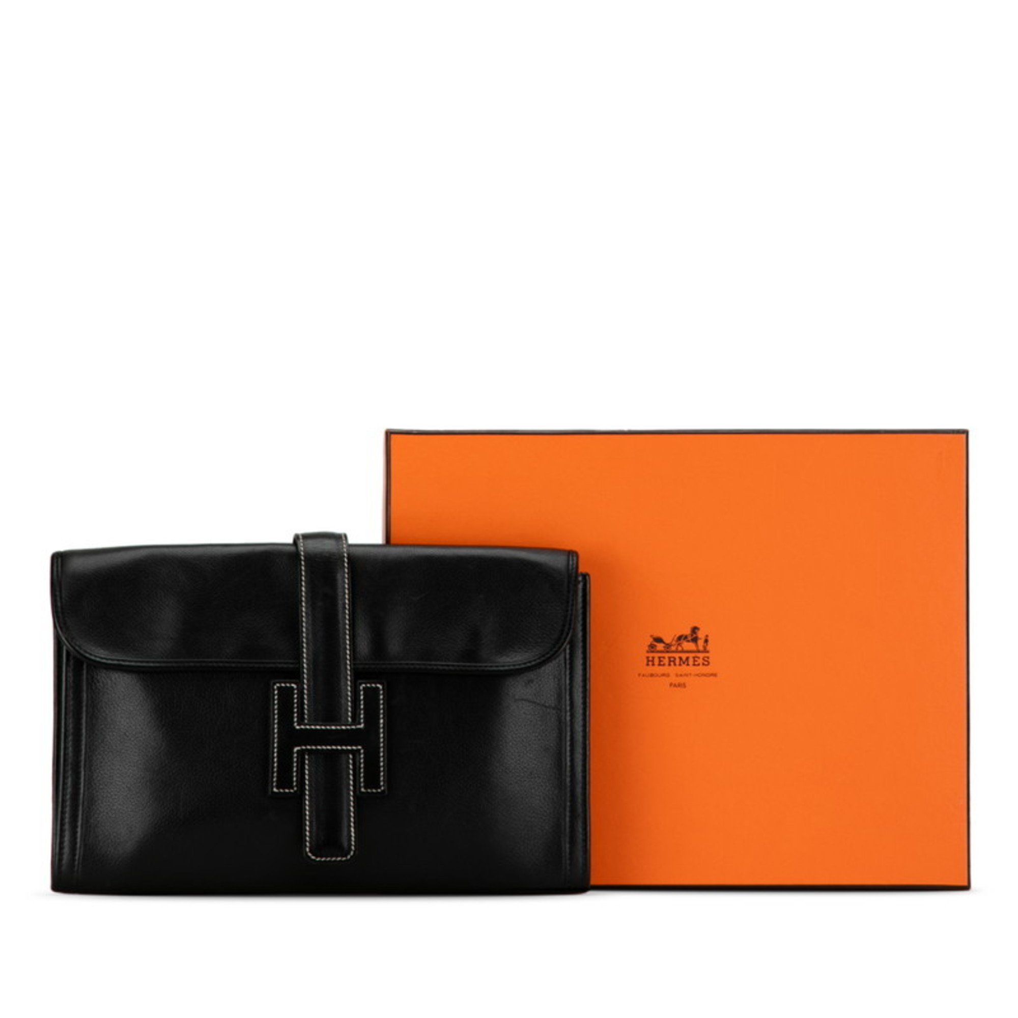 Hermes Jige PM Clutch Bag Black Box Calf Women's HERMES