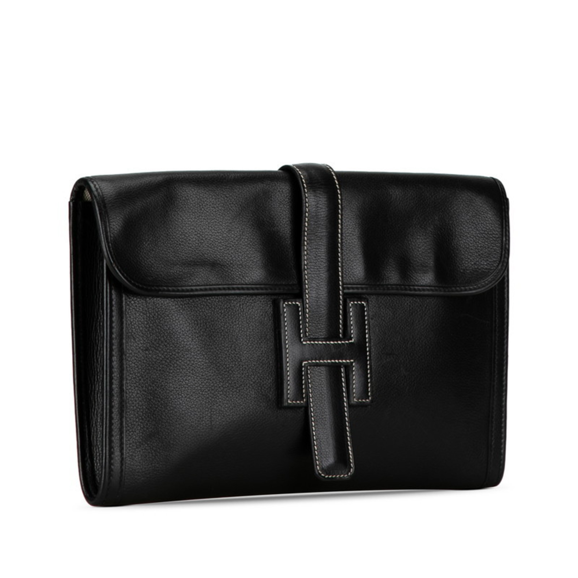 Hermes Jige PM Clutch Bag Black Box Calf Women's HERMES