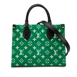 Louis Vuitton Monogram Jacquard Velvet LV Match On the Go PM Handbag Shoulder Bag 2WAY M46216 Green Gold Velour Leather Women's LOUIS VUITTON