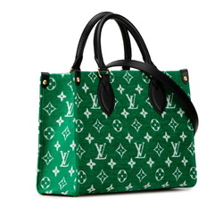 Louis Vuitton Monogram Jacquard Velvet LV Match On the Go PM Handbag Shoulder Bag 2WAY M46216 Green Gold Velour Leather Women's LOUIS VUITTON