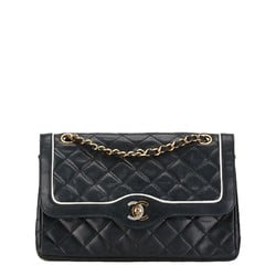 Chanel Matelasse 25 Coco Mark Double Flap Chain Shoulder Bag Black Lambskin Women's CHANEL