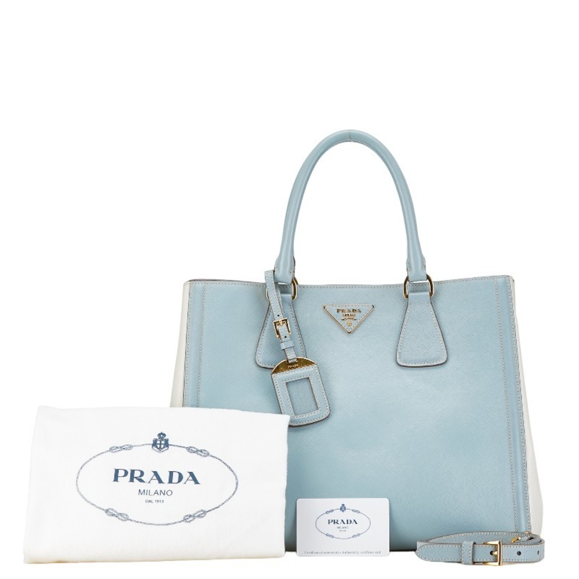 Prada Triangle Plate Handbag Shoulder Bag BN2438 Blue White Leather Women's PRADA