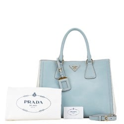 Prada Triangle Plate Handbag Shoulder Bag BN2438 Blue White Leather Women's PRADA