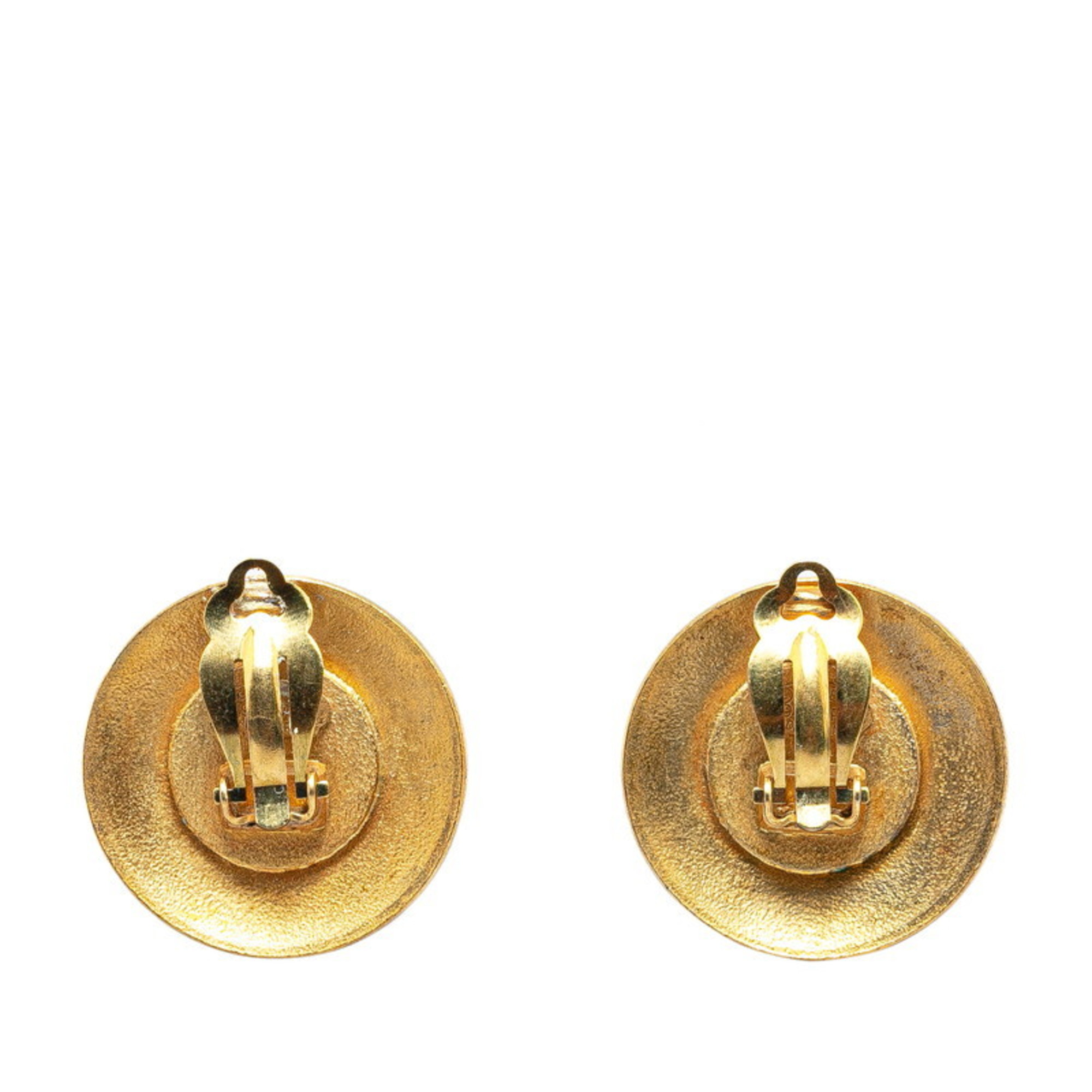 Chanel Coco Mark Button Motif Earrings Gold Plated Women's CHANEL