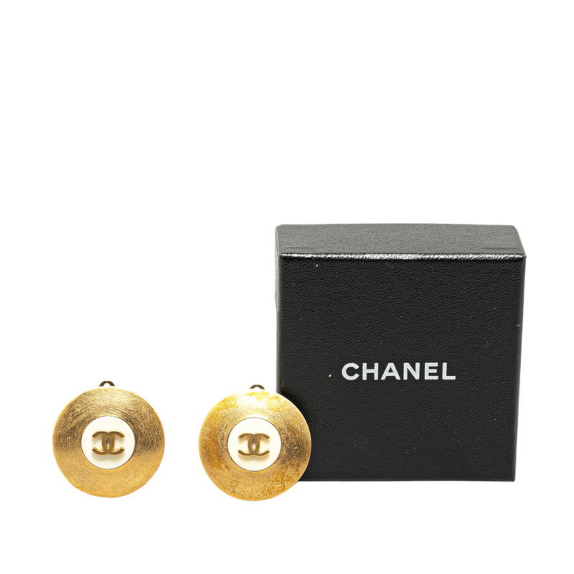 Chanel Coco Mark Button Motif Earrings Gold Plated Women's CHANEL