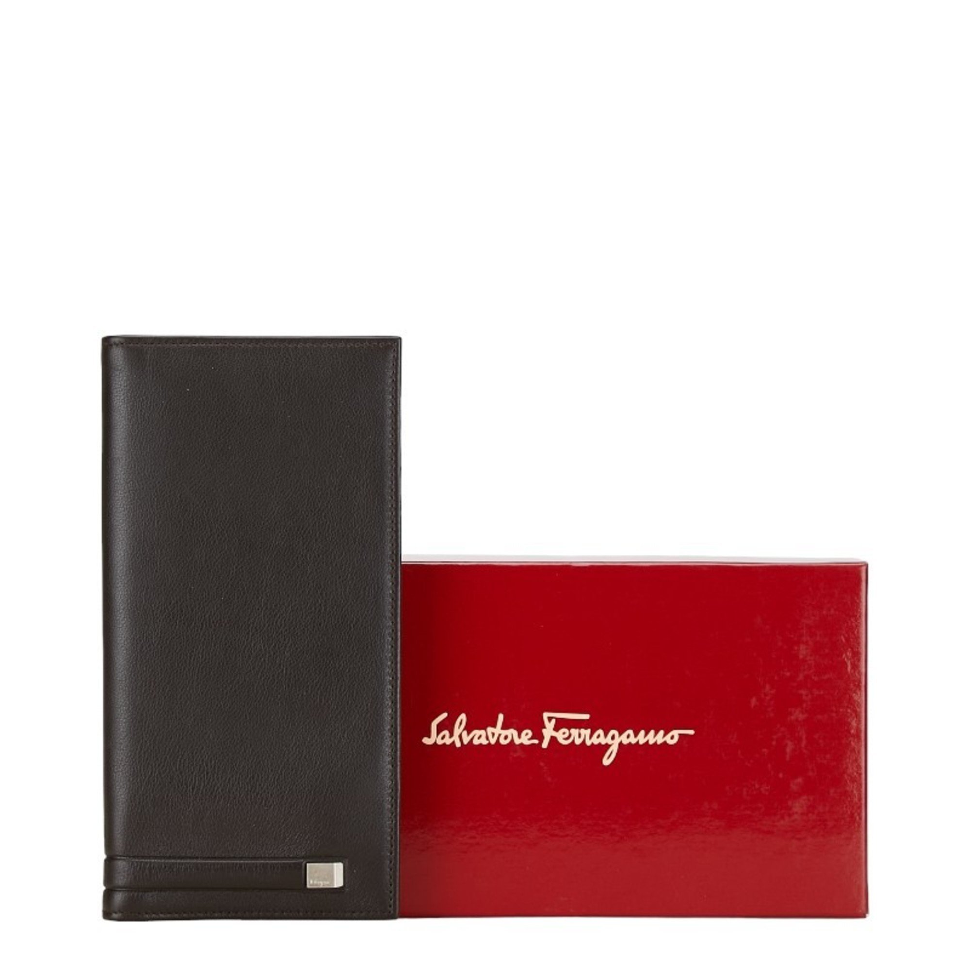 Salvatore Ferragamo Long Wallet Brown Leather Men's