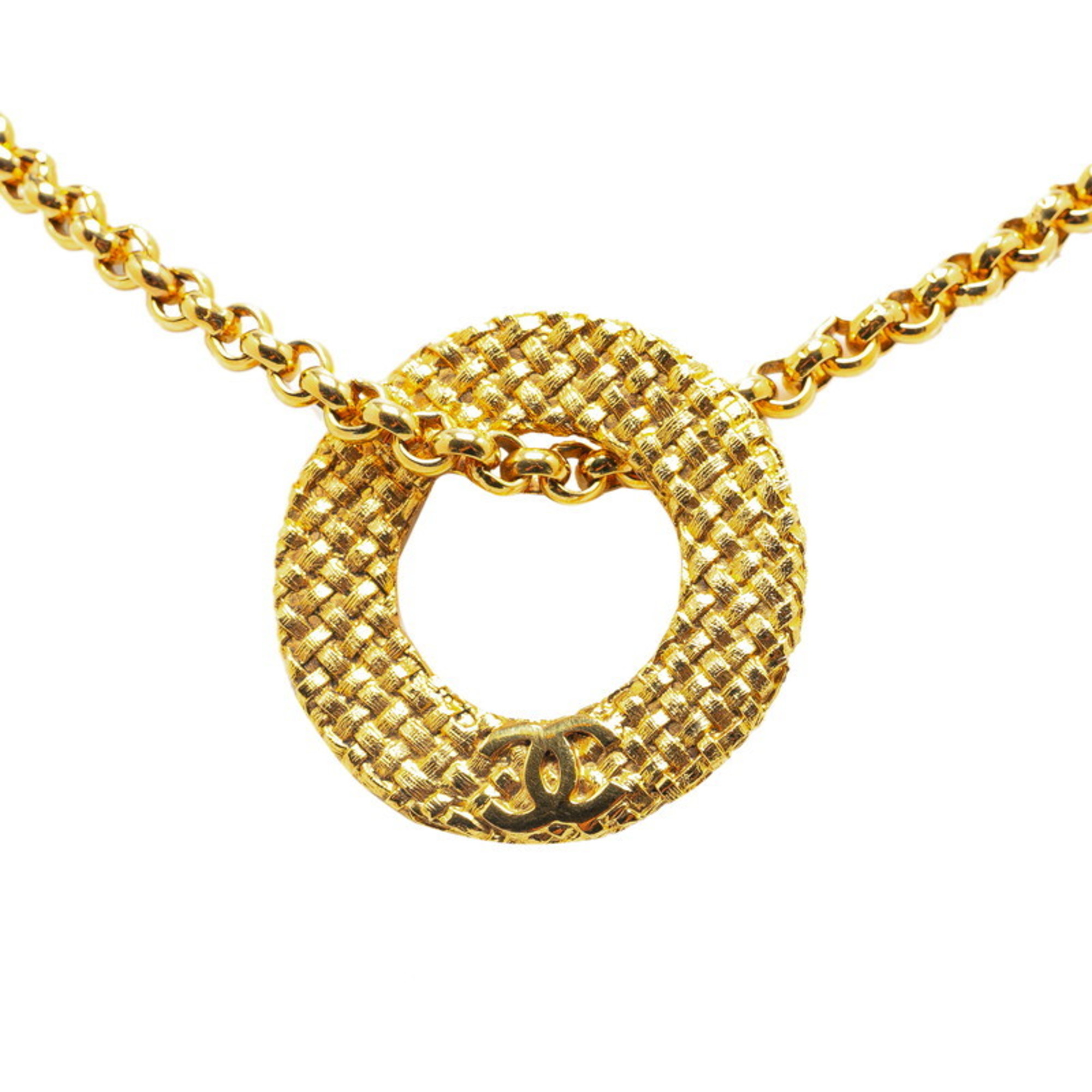 Chanel Coco Mark Chain Circle Pendant Necklace Gold Plated Women's CHANEL