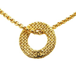 Chanel Coco Mark Chain Circle Pendant Necklace Gold Plated Women's CHANEL