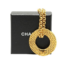 Chanel Coco Mark Chain Circle Pendant Necklace Gold Plated Women's CHANEL