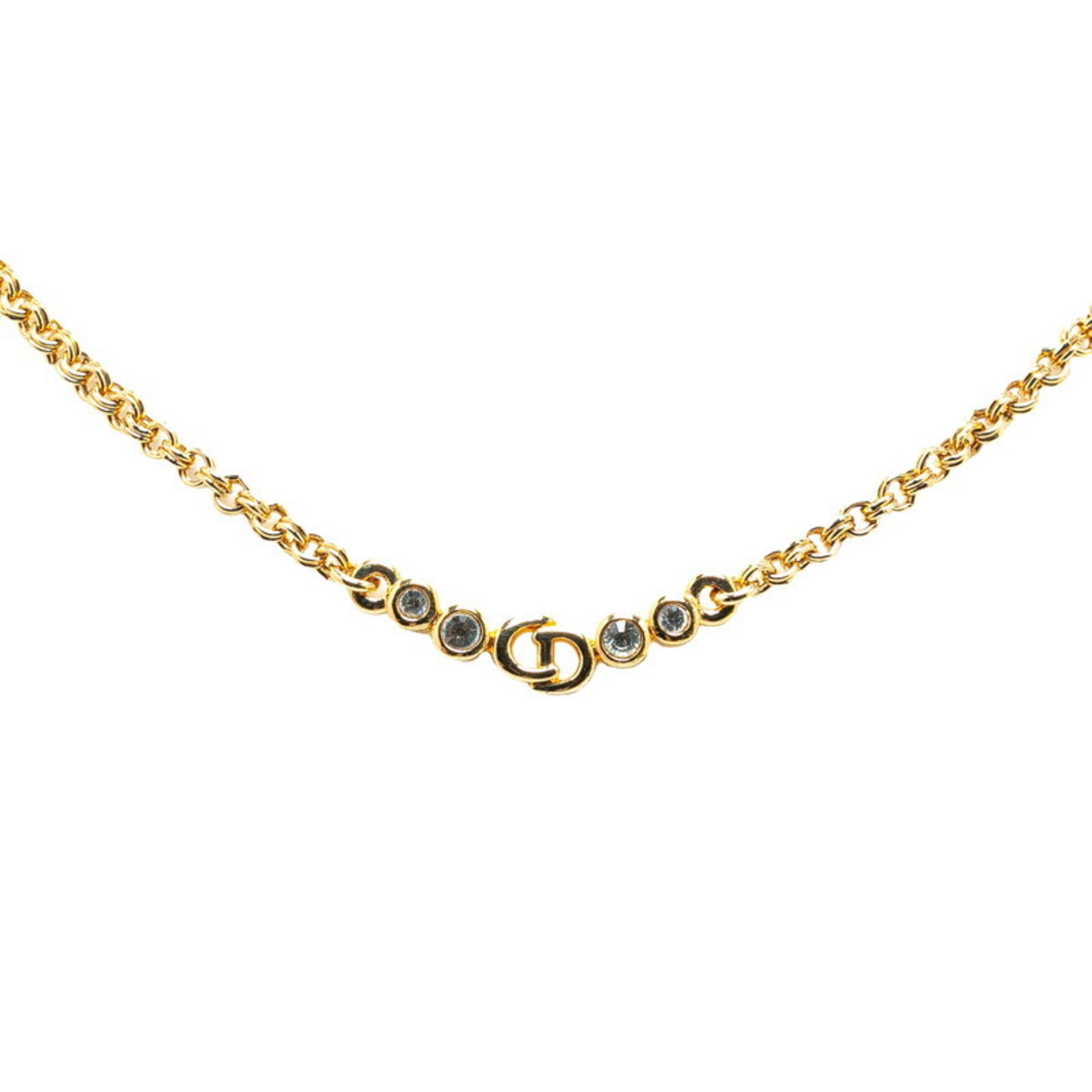 Christian Dior Dior CD rhinestone necklace gold plated for women