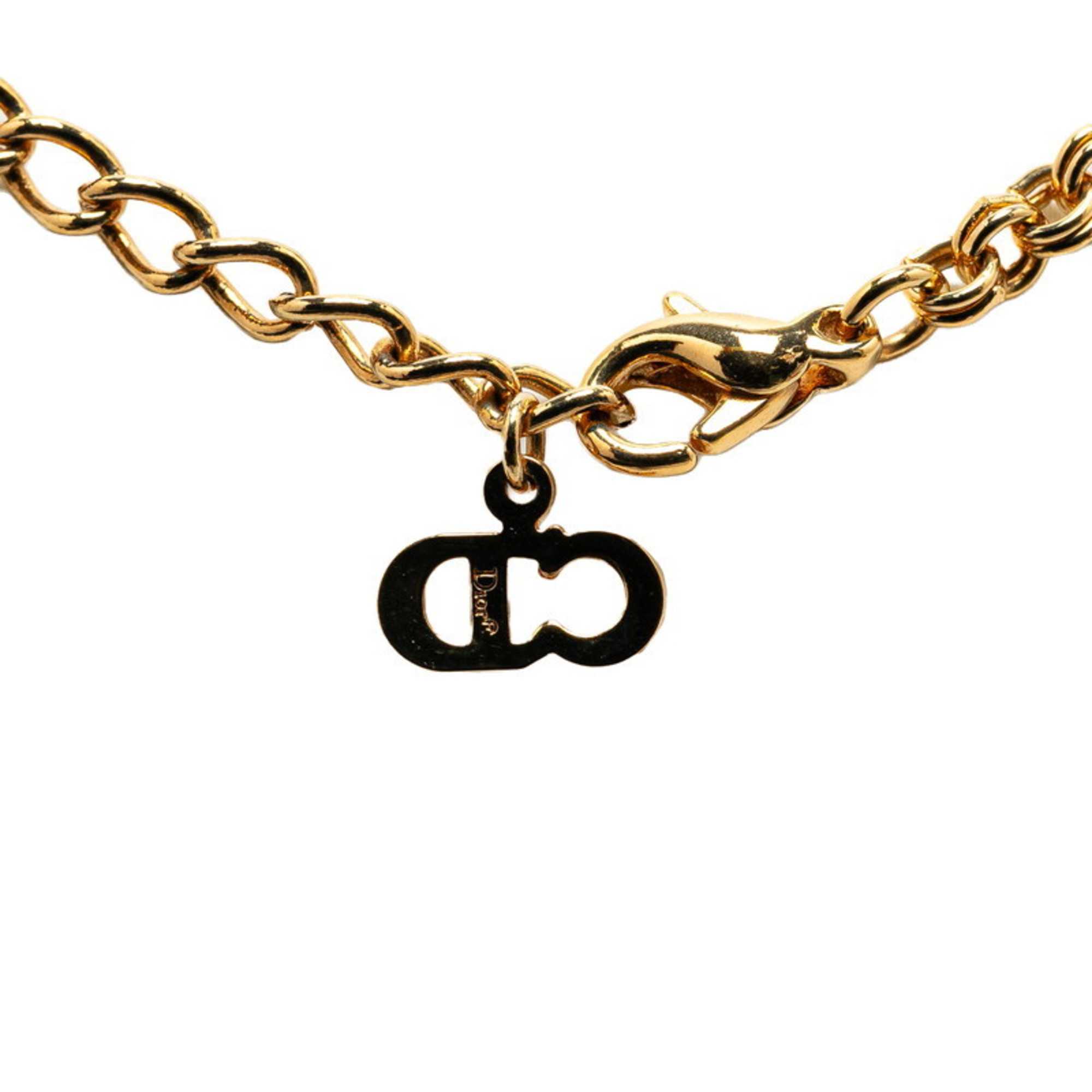 Christian Dior Dior CD rhinestone necklace gold plated for women